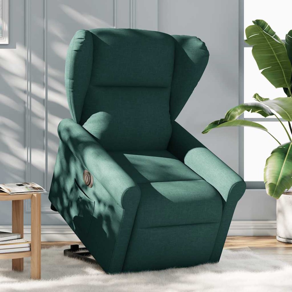 vidaXL Fotoliu electric rabatabil cu ridicare, verde închis, textil