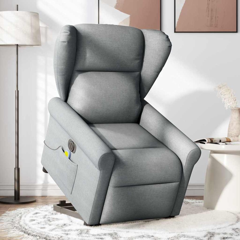 vidaXL Fotoliu electric masaj rabatabil cu ridicare, gri închis textil