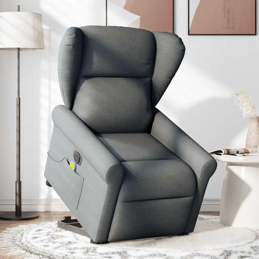 vidaXL Fotoliu electric masaj rabatabil cu ridicare, gri închis textil