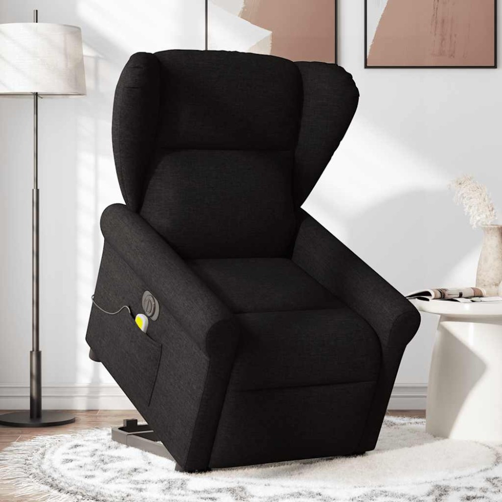vidaXL Fotoliu electric de masaj rabatabil cu ridicare, negru, textil