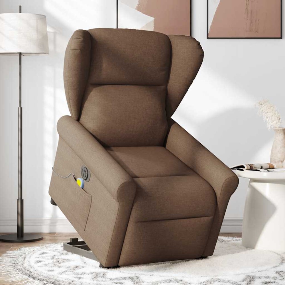 vidaXL Fotoliu electric de masaj rabatabil cu ridicare, maro, textil