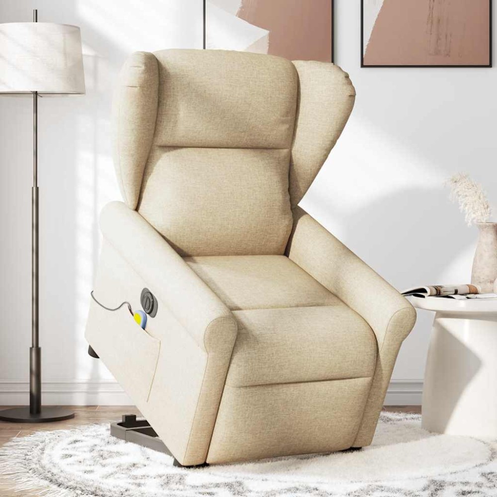 vidaXL Fotoliu electric de masaj rabatabil cu ridicare, crem, textil