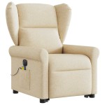 vidaXL Fotoliu electric de masaj rabatabil cu ridicare, crem, textil vidaXL Fotoliu electric de masaj rabatabil cu ridicare, crem, textil