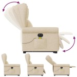 vidaXL Fotoliu electric de masaj rabatabil cu ridicare, crem, textil vidaXL Fotoliu electric de masaj rabatabil cu ridicare, crem, textil