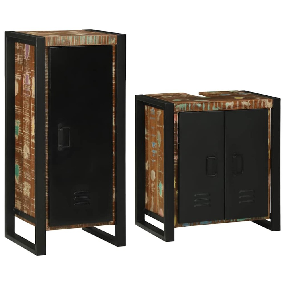 vidaXL Set de mobilier pentru baie cu ușă 2 pcs Lemn recuperat solid