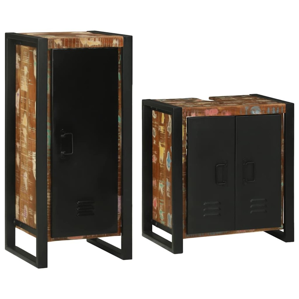 vidaXL Set de mobilier pentru baie cu ușă 2 pcs Lemn recuperat solid