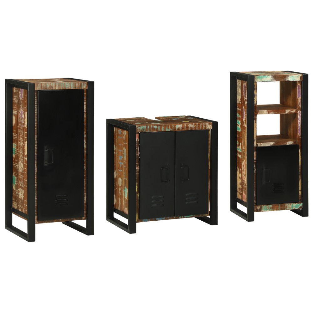 vidaXL Set de mobilier pentru baie cu raft 3 pcs Lemn recuperat solid