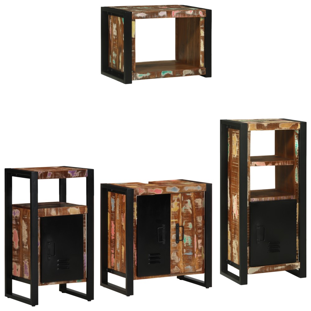 vidaXL Set de mobilier pentru baie 4 pcs Maro Lemn recuperat masiv
