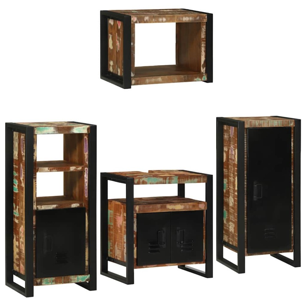 vidaXL Set de mobilier pentru baie cu ușă 4 pcs Lemn recuperat solid