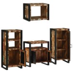 vidaXL Set de mobilier pentru baie cu ușă 4 pcs Lemn recuperat solid