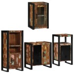 vidaXL Set de mobilier pentru baie cu ușă 4 pcs Lemn recuperat solid