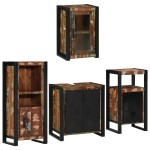 vidaXL Set de mobilier pentru baie cu ușă 4 pcs Lemn recuperat solid