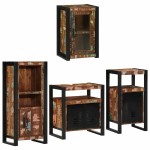 vidaXL Set de mobilier pentru baie cu ușă 4 pcs Lemn recuperat solid