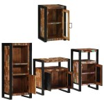 vidaXL Set de mobilier pentru baie cu ușă 4 pcs Lemn recuperat solid