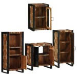 vidaXL Set de mobilier pentru baie cu ușă 4 pcs Lemn recuperat solid