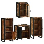 vidaXL Set de mobilier pentru baie cu ușă 4 pcs Lemn recuperat solid