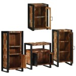 vidaXL Set de mobilier pentru baie cu ușă 4 pcs Lemn recuperat solid