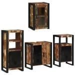 vidaXL Set de mobilier pentru baie cu ușă 4 pcs Lemn recuperat solid