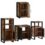 vidaXL Set de mobilier pentru baie cu ușă 4 pcs Lemn recuperat solid