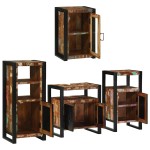 vidaXL Set de mobilier pentru baie cu ușă 4 pcs Lemn recuperat solid