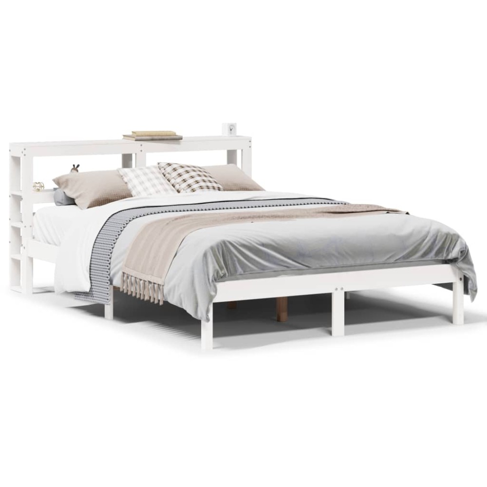 vidaXL Cadru de pat fără saltea, alb, 140x190 cm, lemn masiv de pin