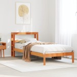 vidaXL Cadru de pat cu tăblie, maro ceruit, 75x190 cm, lemn masiv pin vidaXL Cadru de pat cu tăblie, maro ceruit, 75x190 cm, lemn masiv pin