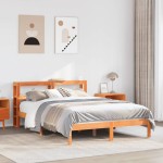 vidaXL Cadru de pat cu tăblie, maro ceruit, 140x190 cm, lemn masiv pin vidaXL Cadru de pat cu tăblie, maro ceruit, 140x190 cm, lemn masiv pin