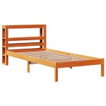 vidaXL Cadru de pat cu tăblie, maro ceruit, 90x200 cm, lemn masiv pin vidaXL Cadru de pat cu tăblie, maro ceruit, 90x200 cm, lemn masiv pin