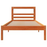 vidaXL Cadru de pat cu tăblie, maro ceruit, 90x200 cm, lemn masiv pin vidaXL Cadru de pat cu tăblie, maro ceruit, 90x200 cm, lemn masiv pin