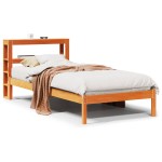 vidaXL Cadru de pat cu tăblie, maro ceruit, 100x200 cm, lemn masiv pin vidaXL Cadru de pat cu tăblie, maro ceruit, 100x200 cm, lemn masiv pin