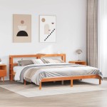 vidaXL Cadru de pat cu tăblie, maro ceruit, 200x200 cm, lemn masiv pin vidaXL Cadru de pat cu tăblie, maro ceruit, 200x200 cm, lemn masiv pin