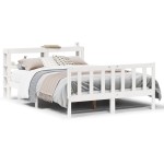 vidaXL Cadru de pat fără saltea, alb, 140x190 cm, lemn masiv de pin