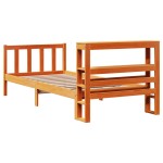 vidaXL Cadru de pat cu tăblie, maro ceruit, 75x190 cm, lemn masiv pin vidaXL Cadru de pat cu tăblie, maro ceruit, 75x190 cm, lemn masiv pin