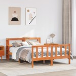 vidaXL Cadru de pat cu tăblie, maro ceruit, 120x190 cm, lemn masiv pin vidaXL Cadru de pat cu tăblie, maro ceruit, 120x190 cm, lemn masiv pin