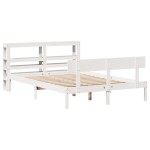 vidaXL Cadru de pat fără saltea, alb, 135x190 cm, lemn masiv de pin