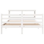 vidaXL Cadru de pat fără saltea, alb, 135x190 cm, lemn masiv de pin