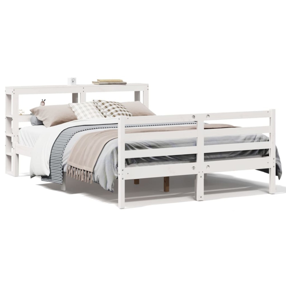 vidaXL Cadru de pat fără saltea, alb, 140x190 cm, lemn masiv de pin