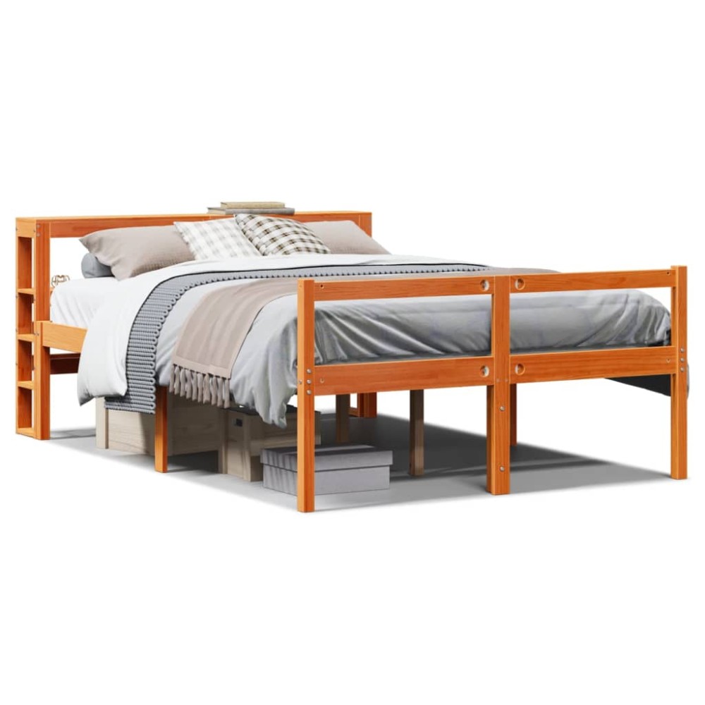 vidaXL Cadru de pat cu tăblie, maro ceruit, 135x190 cm, lemn masiv pin