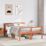 vidaXL Cadru de pat cu tăblie, maro ceruit, 135x190 cm, lemn masiv pin vidaXL Cadru de pat cu tăblie, maro ceruit, 135x190 cm, lemn masiv pin