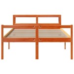 vidaXL Cadru de pat cu tăblie, maro ceruit, 135x190 cm, lemn masiv pin vidaXL Cadru de pat cu tăblie, maro ceruit, 135x190 cm, lemn masiv pin