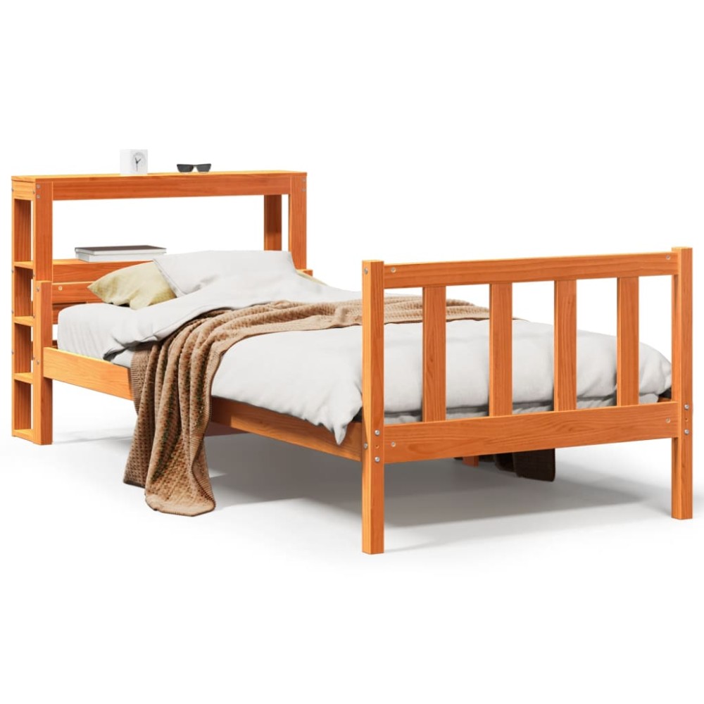 vidaXL Cadru de pat cu tăblie, maro ceruit, 75x190 cm, lemn masiv pin