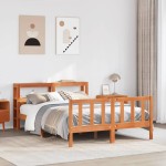 vidaXL Cadru de pat cu tăblie, maro ceruit, 160x200 cm, lemn masiv pin vidaXL Cadru de pat cu tăblie, maro ceruit, 160x200 cm, lemn masiv pin