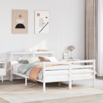 vidaXL Cadru de pat cu tăblie, alb, 135x190 cm, lemn masiv de pin vidaXL Cadru de pat cu tăblie, alb, 135x190 cm, lemn masiv de pin