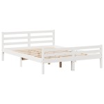 vidaXL Cadru de pat cu tăblie, alb, 135x190 cm, lemn masiv de pin vidaXL Cadru de pat cu tăblie, alb, 135x190 cm, lemn masiv de pin
