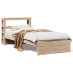 vidaXL Cadru de pat cu tăblie, 75x190 cm, lemn masiv de pin vidaXL Cadru de pat cu tăblie, 75x190 cm, lemn masiv de pin