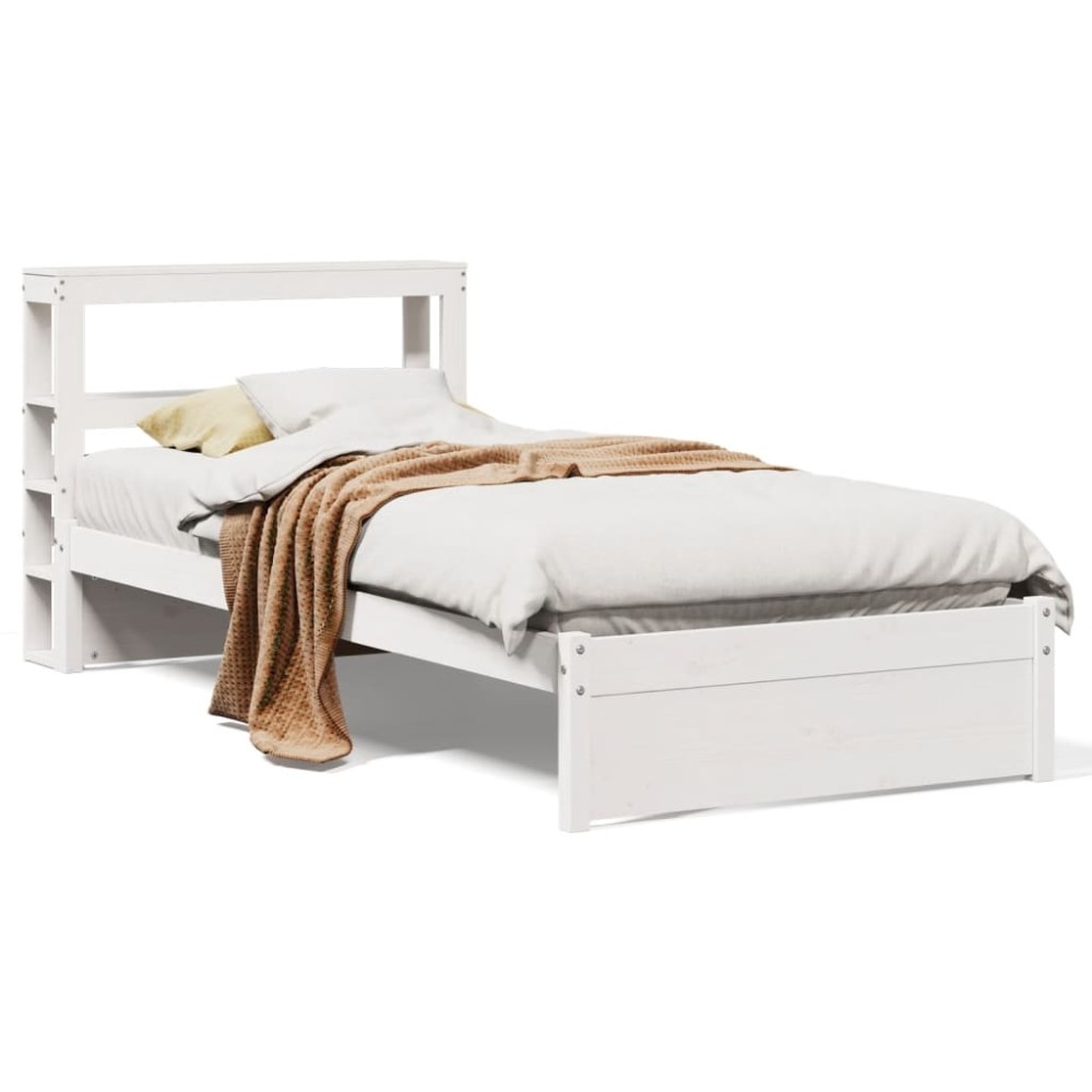 vidaXL Cadru de pat cu tăblie, alb, 75x190 cm, lemn masiv de pin