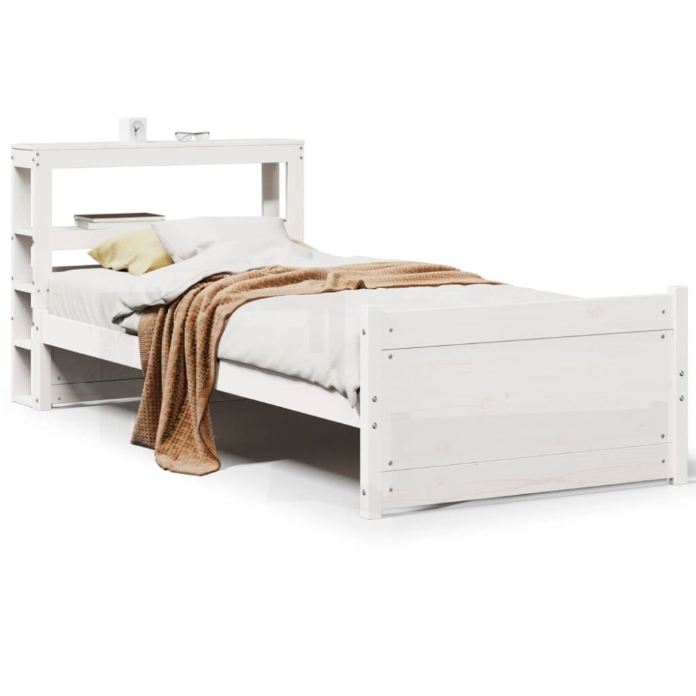 vidaXL Cadru de pat cu tăblie, alb, 75x190 cm, lemn masiv de pin