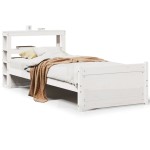 vidaXL Cadru de pat cu tăblie, alb, 75x190 cm, lemn masiv de pin vidaXL Cadru de pat cu tăblie, alb, 75x190 cm, lemn masiv de pin