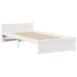 vidaXL Cadru de pat cu tăblie, alb, 75x190 cm, lemn masiv de pin vidaXL Cadru de pat cu tăblie, alb, 75x190 cm, lemn masiv de pin