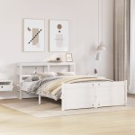 vidaXL Cadru de pat cu tăblie, alb, 135x190 cm, lemn masiv de pin vidaXL Cadru de pat cu tăblie, alb, 135x190 cm, lemn masiv de pin
